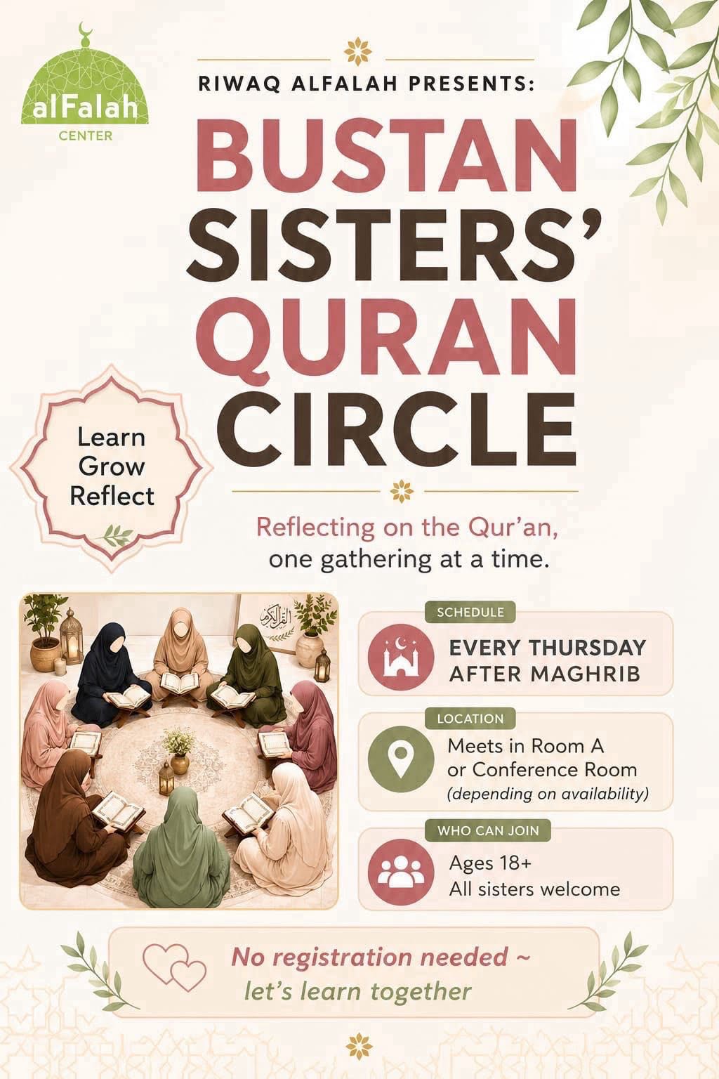 Bustan Al Falah Sister Quran Reflection Circle - Thursday After Magrib